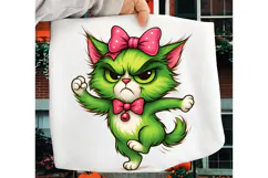 Green Angry Christmas Cat PNG, Merry Christmas Sublimation Product Image 4