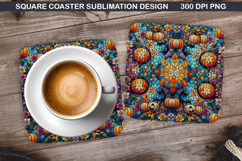 Pumpkin Coaster Sublimation, Halloween Coaster PNG Design Product Image 1