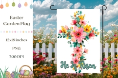 He Is Risen Garden Flag, Watercolor Christian Cross PNG Product Image 1