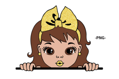 Cute Girl Face with Pink Glitter Bow Clipart PNG SVG Product Image 5