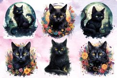 Halloween Fantasy Black Cat Bundle, Halloween Watercolor Cat Product Image 3