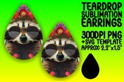 Teardrop Earrings: Colorful Raccoon with Flowers Product Image 1