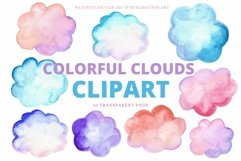 Colorful Sunset Clouds Watercolor Clip Art Sublimation Set Product Image 1