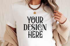 White Gildan 5000 T-Shirt Mockup | Boho Flat Lay Shirt Product Image 1
