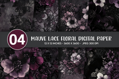 Mauve Lace Floral Digital Paper Product Image 1