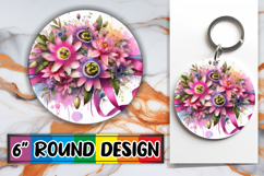 Whimsical Round Keychain Sublimation PNG, Flowers Product Image 1