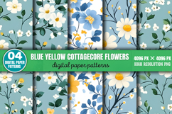 Blue Yellow Cottagecore Flowers Pattern Digital Background P Product Image 1