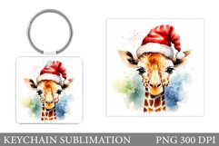 Christmas Giraffe Keychain. Cute Giraffe Square Keychain Product Image 1