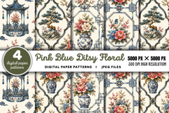 Pink Blue Ditsy Floral Digital Paper JPG Product Image 1