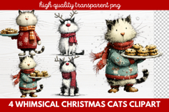 4 Whimsical Christmas Cats Clipart | Cute Holiday Cat PNG Product Image 1