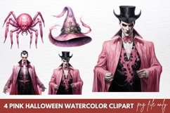 Pink Halloween Watercolor Clipart Product Image 1