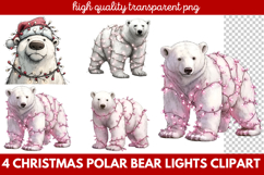 Christmas Polar Bear Lights Clipart | Cute Holiday Bear PNG Product Image 1