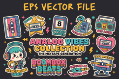 Kawaii Retro Music Sticker Bundle For Crafters - EPS Vector Product Image 1