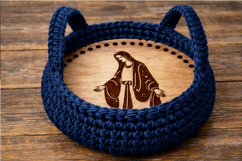 Basket base round with virgin Mary engraving laser cut file Product Image 6