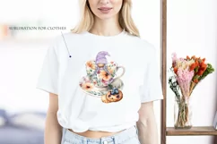 Watercolor gnome in a mug of tea with cookies, Gnome PNG Product Image 6