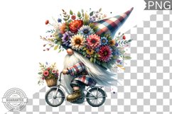 Floral Crown Gnome Rides A Bike Sublimation Clipart Design Product Image 1