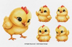 15 Bundle Watercolor Cute Chicks Yellow Chicken Easter Farm Product Image 6