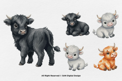 15 Bundle Watercolor Highland Buffalo Horn Farm Sticker Product Image 6