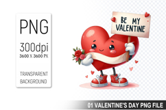 Cartoon Heart Character, Valentine&#039;s Day Clipart PNG Design Product Image 1