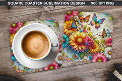 Flowers Coaster Sublimation, Spring Coaster PNG Design Product Image 1