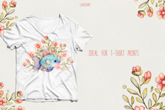 Watercolor Fish and Flowers Clipart Cute Underwater Floral Product Image 6