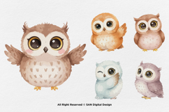 15 Bundle Watercolor Baby Owl Sweet Bird Animal Flying Smart Product Image 6