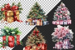 Watercolor Christmas Trees and Gifts Clipart Product Image 3