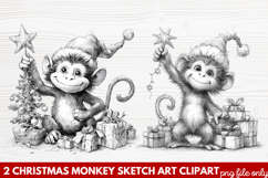 Christmas Monkey Sketch Art Clipart | Hand-Drawn Holiday Product Image 1