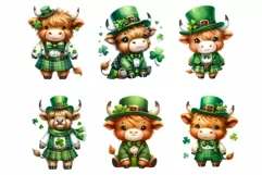 Highland Cow in St.Patrick Costume watercolor clipart Product Image 6