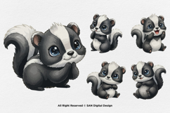 15 Bundle Watercolor Baby Skunk Stripe Forest Animal Kids Product Image 6