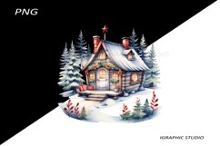Winter House Christmas Clipart, Folk Christmas Png Product Image 1