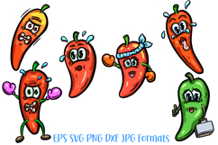 6 Chili Pepper Cartoon Characters Illustrations PNG SVG Product Image 2