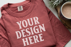 Crimson Comfort Colors 1717 Christmas Folded T-Shirt Mockup Product Image 1