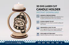 Cute Christmas Candle Holder SVG | Laser Cut Decor Product Image 3