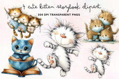 Cute Kitten Storybook Clipart PNG Product Image 1
