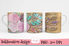 Musical mug wrap for sublimation, floral mug PNG Product Image 2
