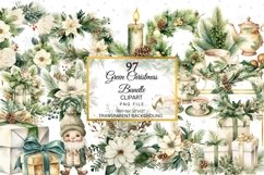 Watercolor Green Christmas Clipart PNG bundle, Cozy Green Product Image 8