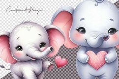 Watercolour valentine&#039;s Elephant Clipart Product Image 6