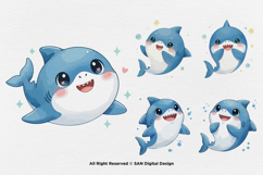 15 Bundle Watercolor Cute Shark Ocean Sea Baby Predator Kids Product Image 6