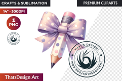 Pastel Coquette Pencil bow Clipart Girly School Supplies Product Image 1