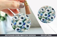Flower Keychain Sublimation - Winter Keychain PNG Design Product Image 1