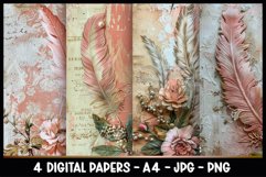 4 Vintage Feather Digital Papers I Junk Journal Page Product Image 1
