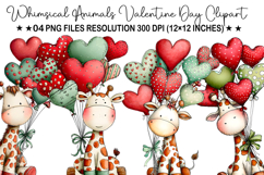 Whimsical Cats Valentine's Day Clipart, Valentine's Day PNG Product Image 1