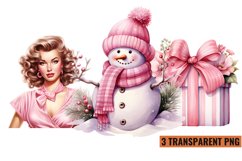 Watercolor Vintage Pin Up Christmas Girl Clipart , PNG Product Image 1