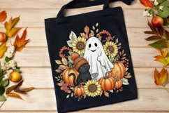 Retro Halloween Ghost And Cat Png, Floral Halloween Png. Product Image 6
