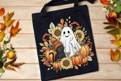 Retro Halloween Ghost And Cat Png, Floral Halloween Png. Product Image 6