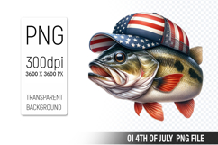 4th of July Fish Clipart PNG, Fish illustration for crafts Product Image 1
