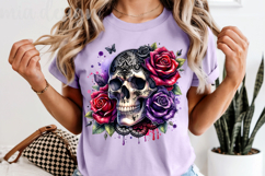 Gothic Lace Skull PNG Floral Red Purple Roses Sublimation Product Image 5