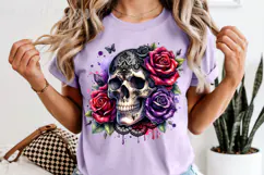 Gothic Lace Skull PNG Floral Red Purple Roses Sublimation Product Image 5