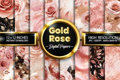 Gold Rose Digital Paper, Flowers Pattern Product Image 1